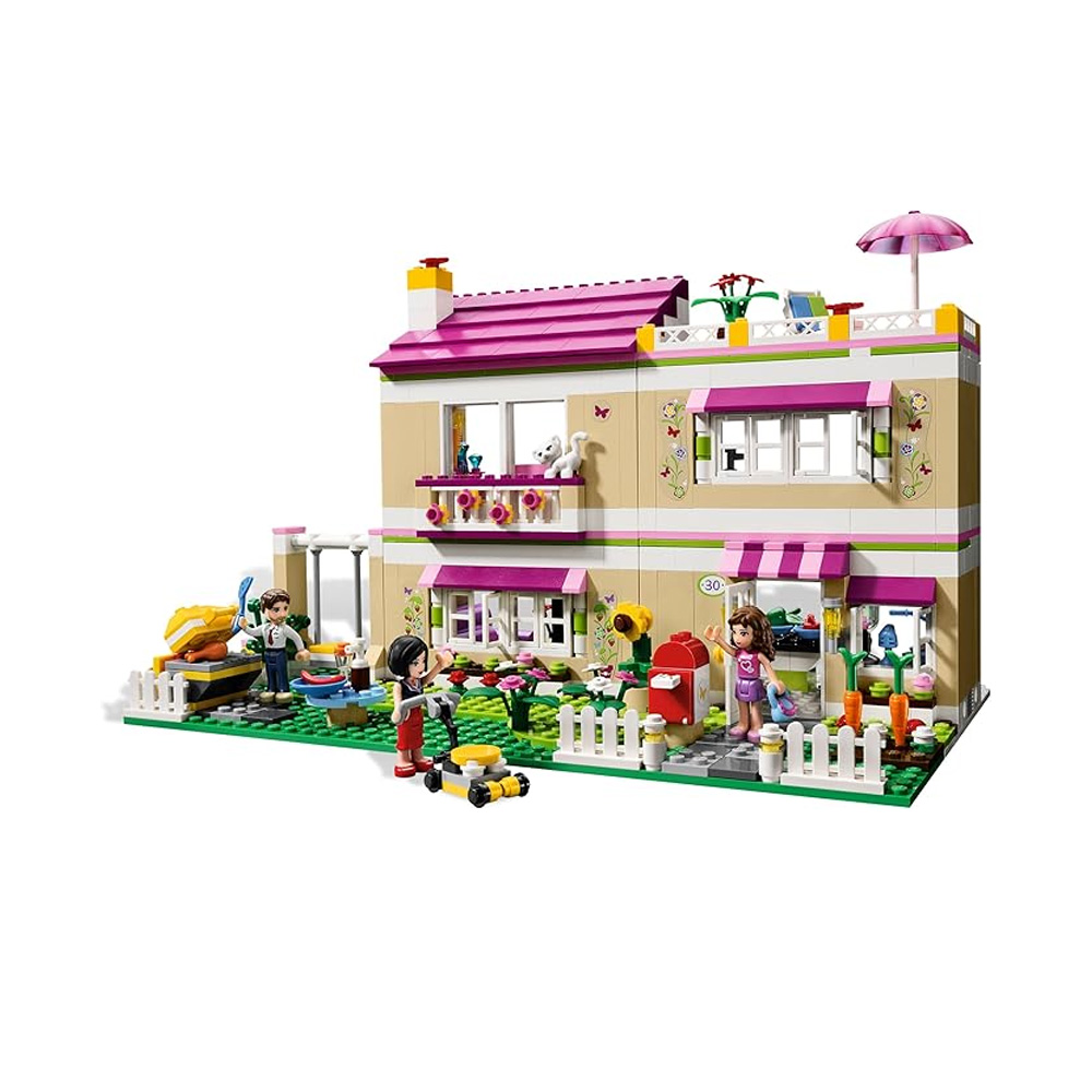 LEGO Friends Olivia’s House Review image of the 2012 LEGO Friends set built with figures and rooms.
