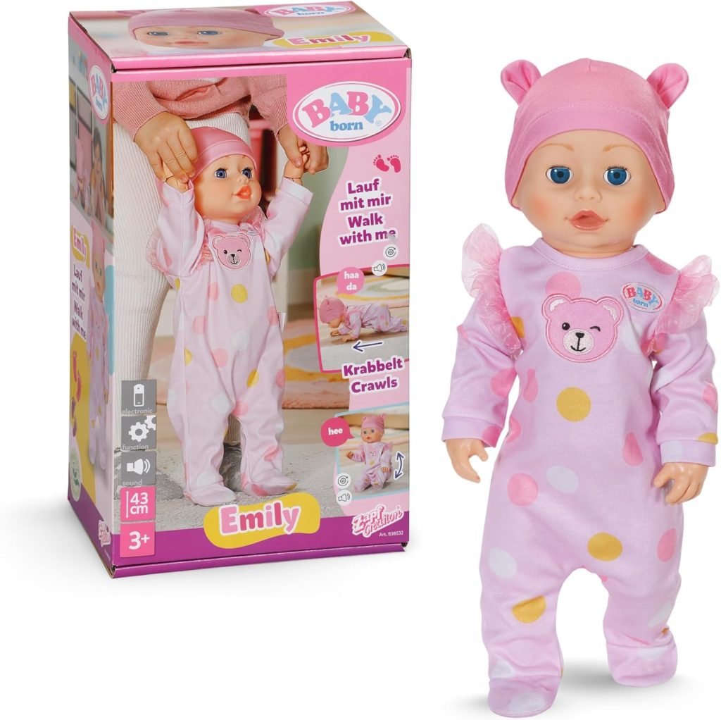 Baby Born Emily First Steps review showing the walking baby doll in action for Christmas 2025.