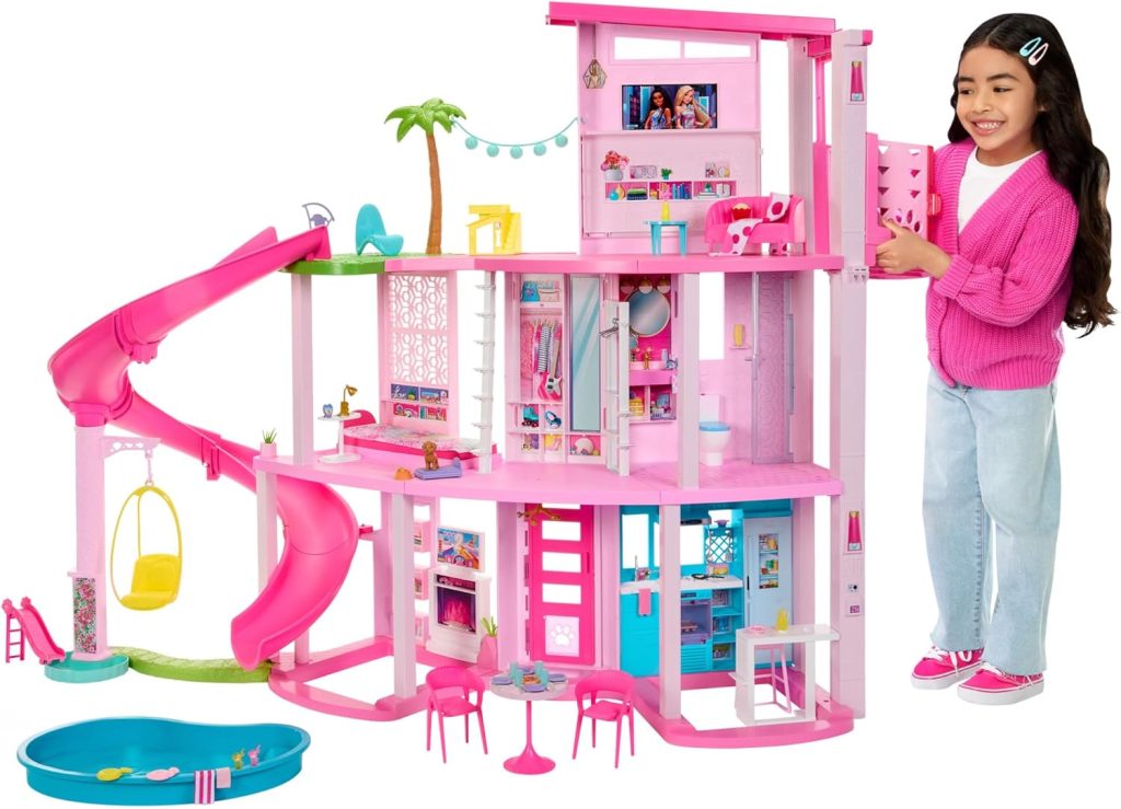 Barbie Dreamhouse review showing the 2025 Barbie Dreamhouse playset with dolls and furniture.