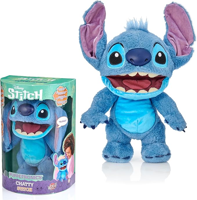 Chatty Stitch Deluxe Puppetronic review showing animated Disney Stitch toy talking.