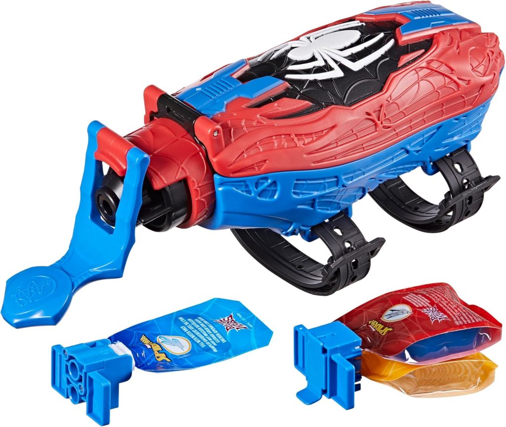Spider-Man Real Webs Ultimate Web Blaster review showing child firing real web blaster.