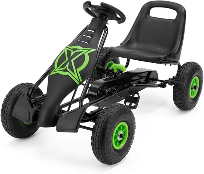 Xootz Viper Go Kart Review with red pedal-powered go kart for children racing on driveway