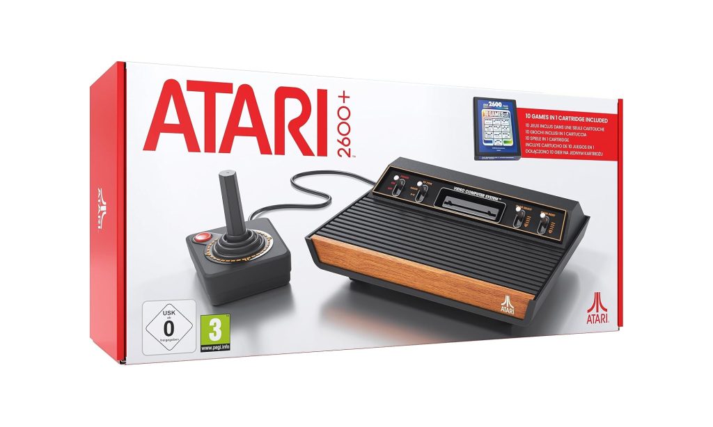 Atari 2600 Plus review showing retro console design with wood-grain finish and modern HDMI setup